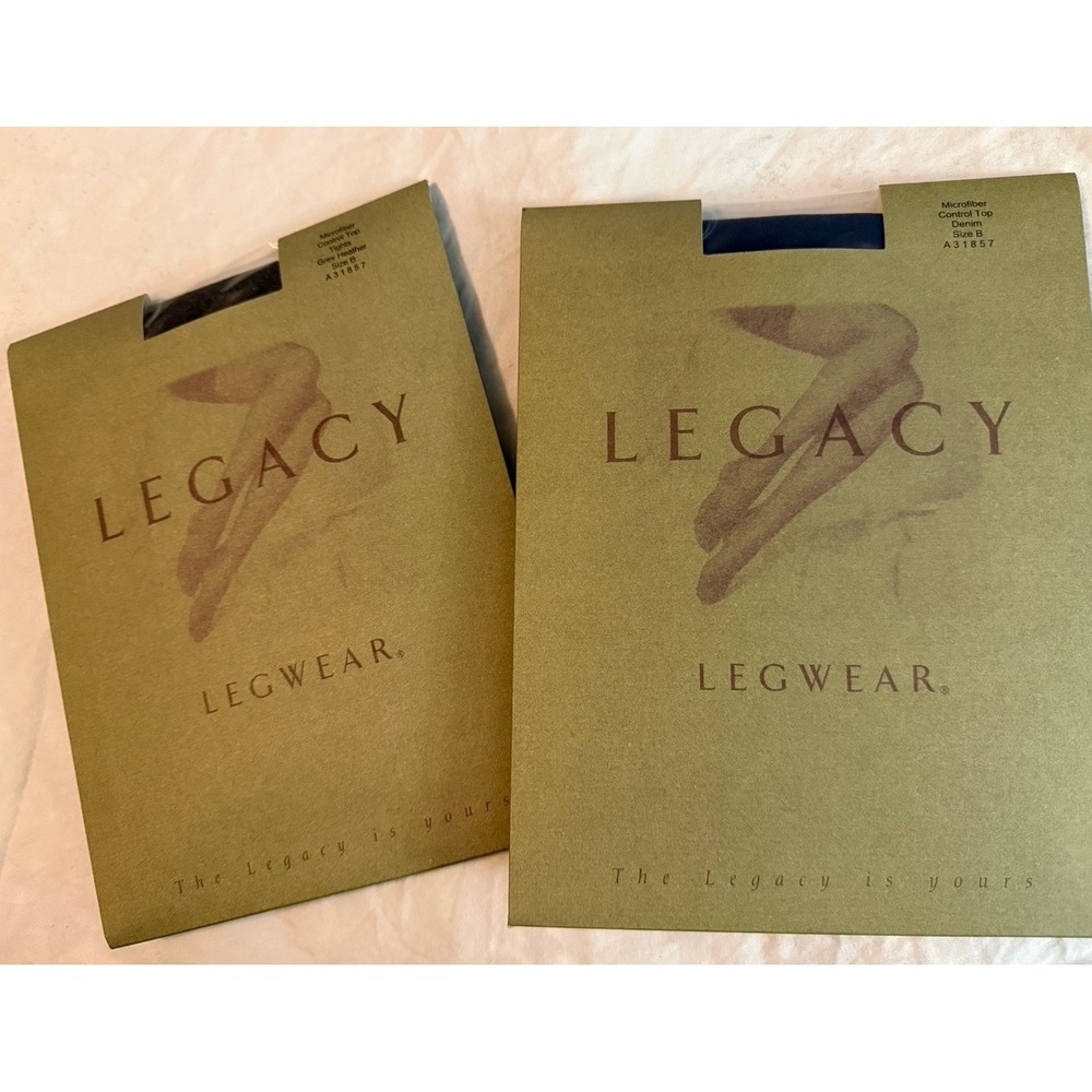 Two LEGACY LEGWEAR Microfiber Control Top Tights Grey Denim Size B A31857 NEW